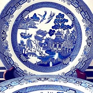 4 PC England Willow Dinner Plate 10 1/4” Churchill Microwave Proof